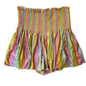 QUEEN OF SPARKLES GOLD RAINBOW SWING SHORTS SIZE MEDIUM